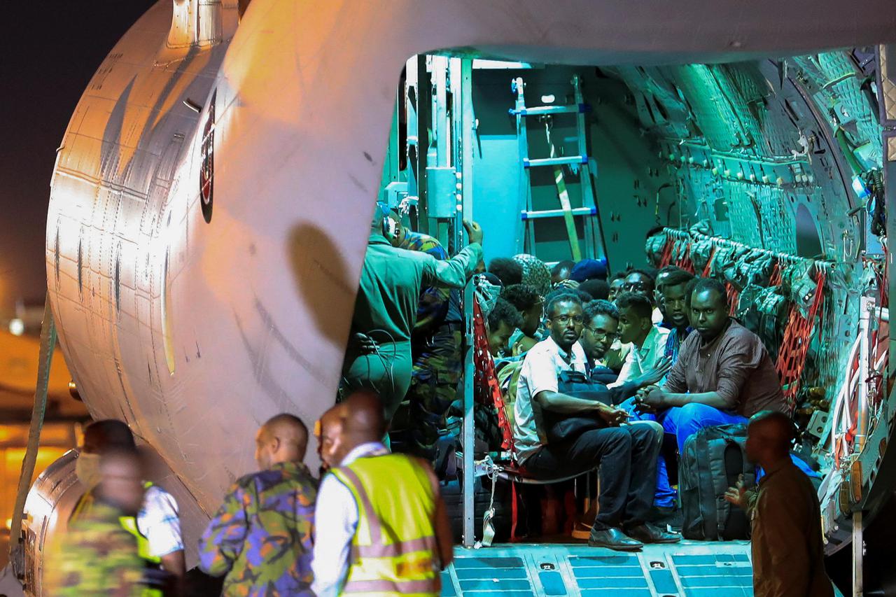 Evacuees from war-torn Sudan arrive at the Jomo Kenyatta International Airport in Nairobi