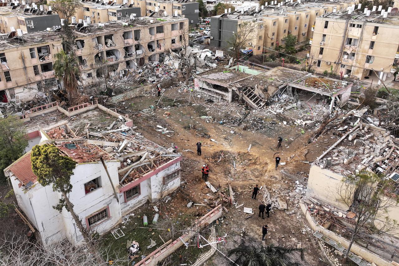 A drone view shows a damage in a residential neighbourhood, following a night of Iranian missile strikes which injured dozens of Israelis, amid the U.S.-Israel conflict with Iran, in Dimona