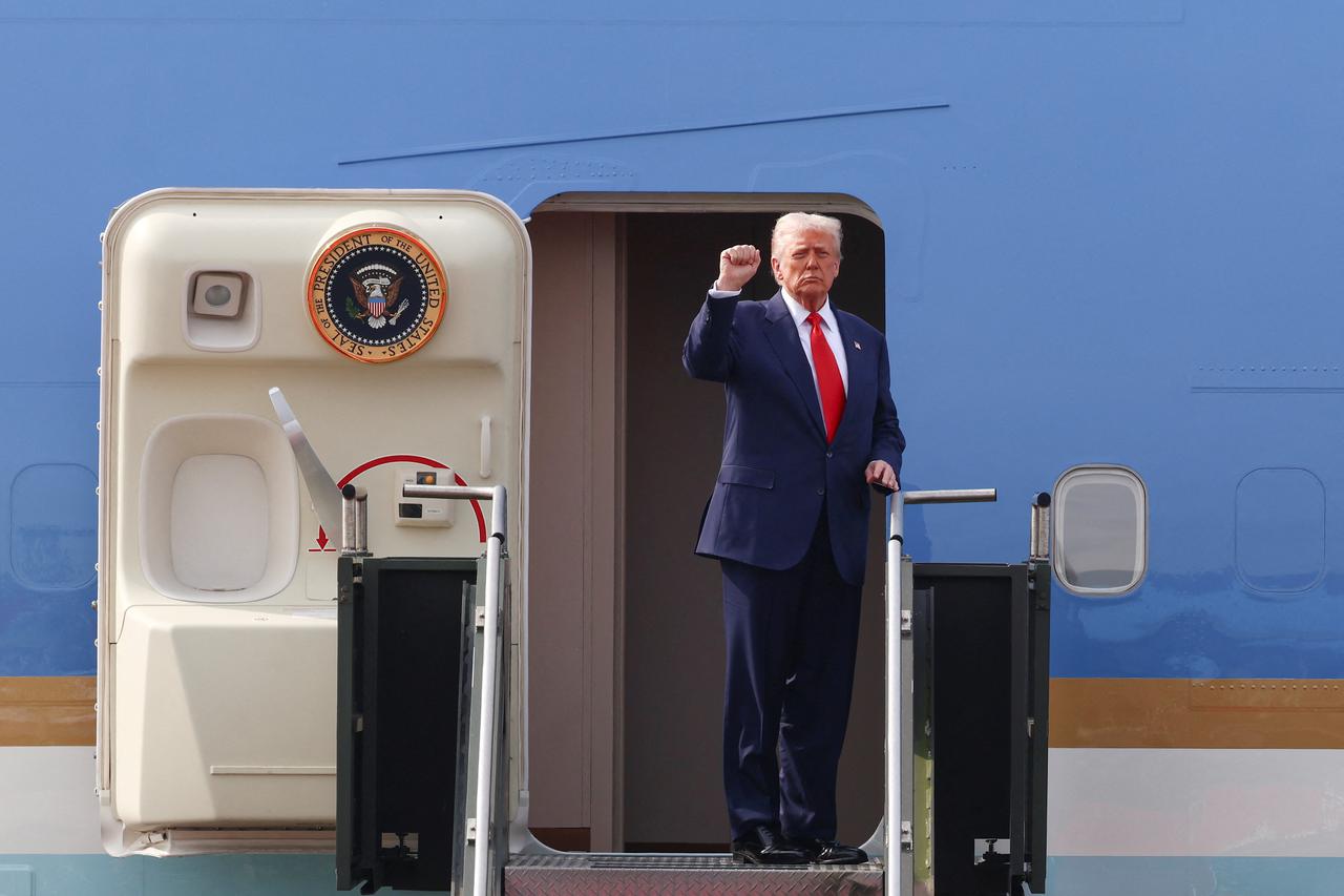 U.S. President Donald Trump departs South Korea
