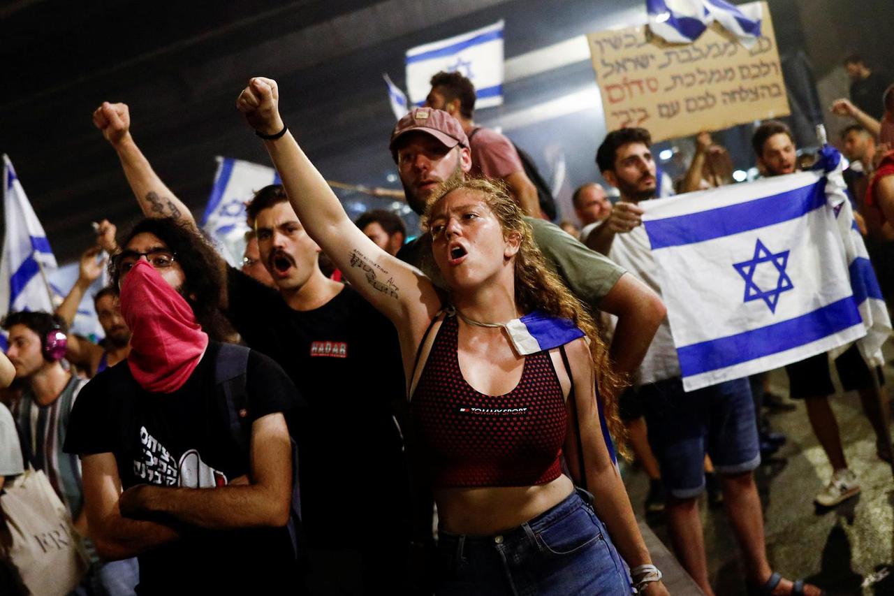 Demonstration following a parliament vote on a contested bill that limits Supreme Court powers to void some government decisions, in Tel Aviv
