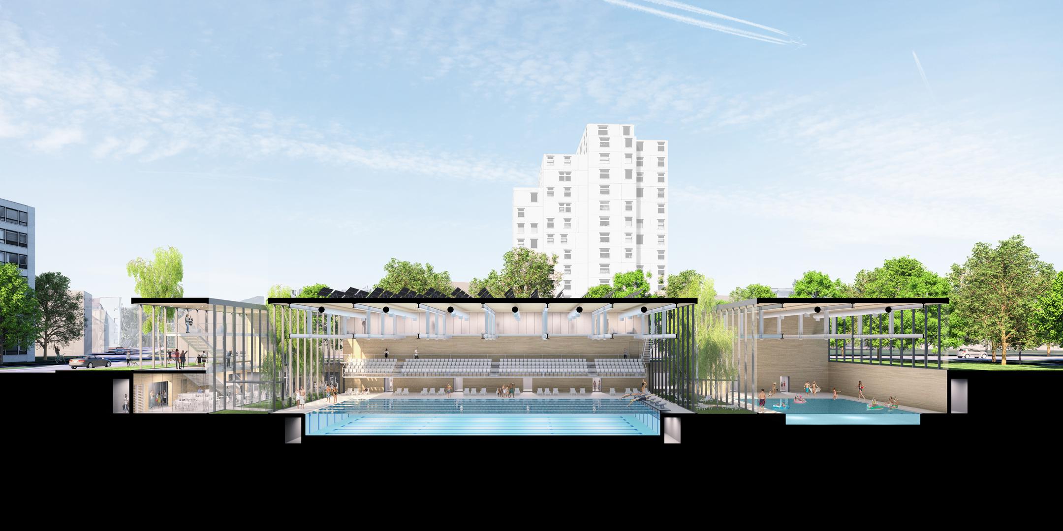 Prvonagrađeni rad djelo je tima iz Radionice arhitekture, koji je u zgradu smjestio i “dvostruki” kafić u koji će gosti u cipelama ulaziti iz hola, a kupači bosih nogu ili u šlapama kroz atrij