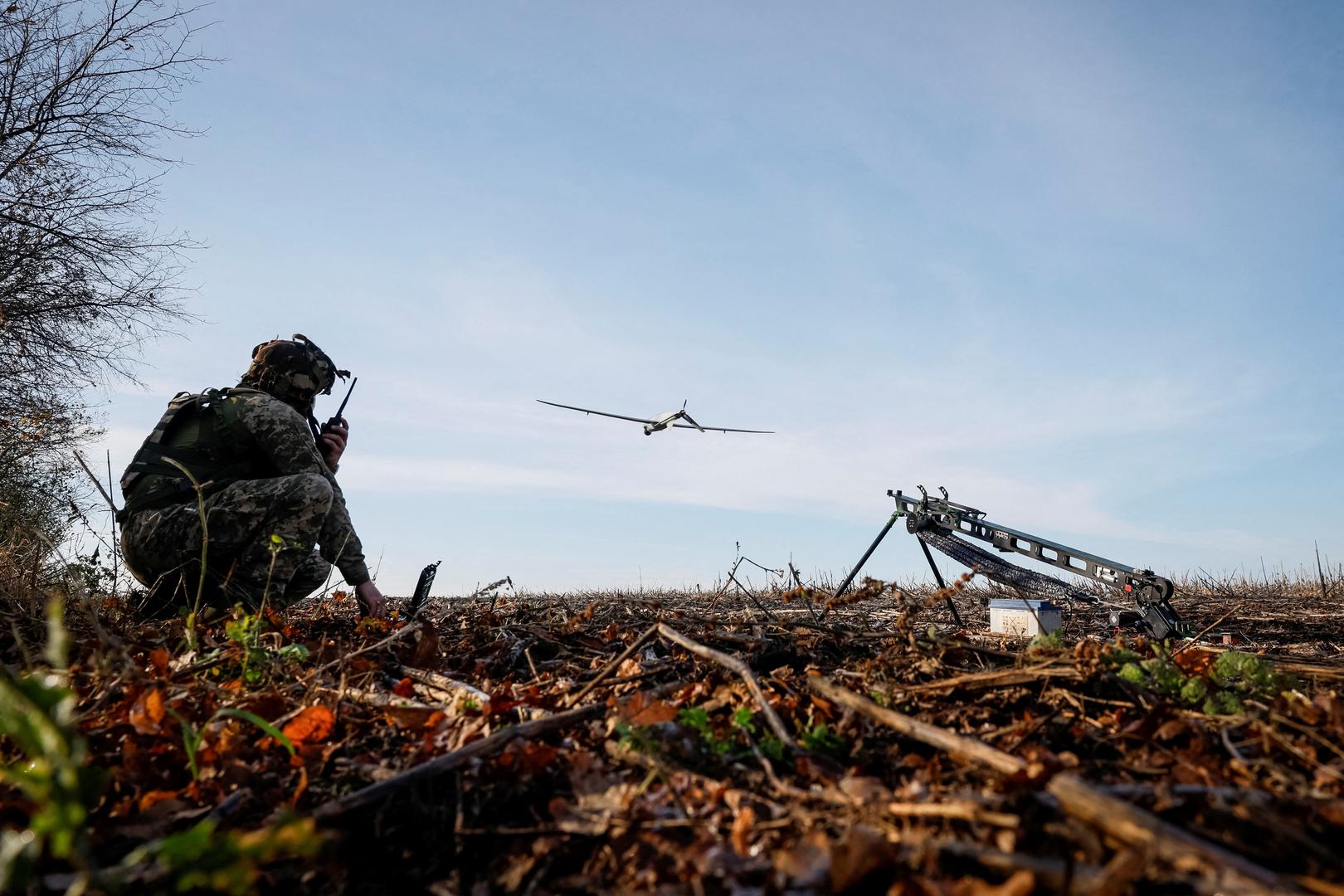 Serviceman of the 15th Separate Artillery Reconnaissance Brigade of the Armed Forces of Ukraine, callsign Buryi, 30-years-old, launches a Shark drone, amid Russia's attack on Ukraine, in Kharkiv region, Ukraine, October 30, 2023. REUTERS/Alina Smutko     TPX IMAGES OF THE DAY Photo: ALINA SMUTKO/REUTERS