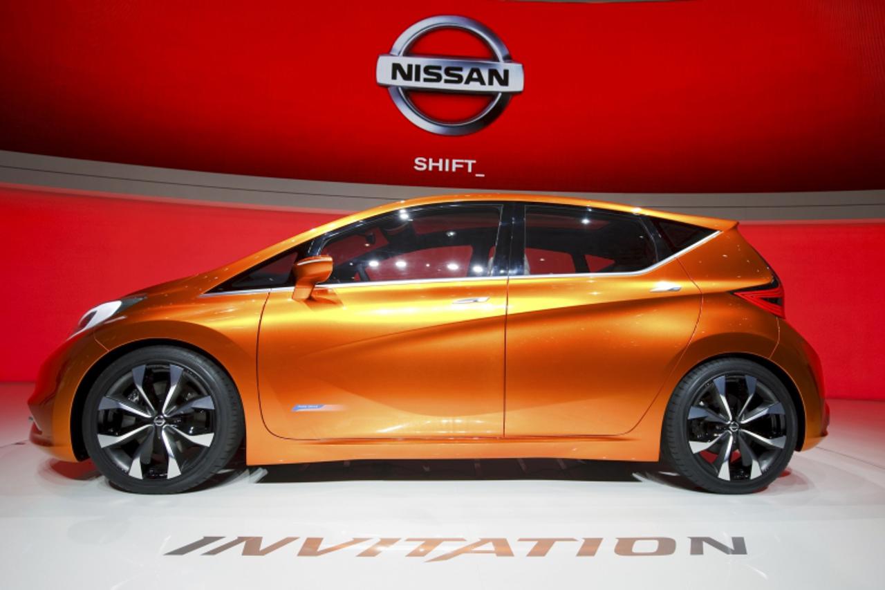 \'A new Nissan Invitation concept car is displayed on the Nissan booth during the first media day of the Geneva Auto Show at the Palexpo in Geneva, March 6, 2012. The Geneva Auto Show will take place 