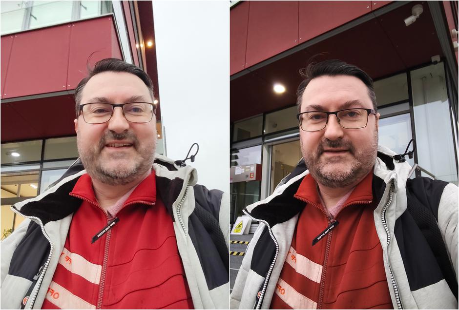 Lijevo je selfie mobitelom Redmi Note 14 Pro + 5G, a desno mobitelom Redmi Note 14 Pro 5G