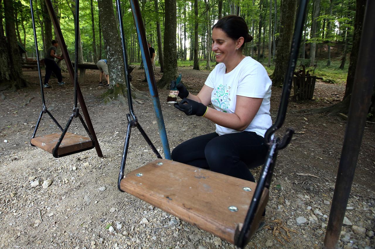  Djelatnici PP Medvednica i praktikanti drvodjelske skole pod strucnim vodstvom Martine Jurjevic Varge uredjivali su okolis oko planinarskog doma Grafica