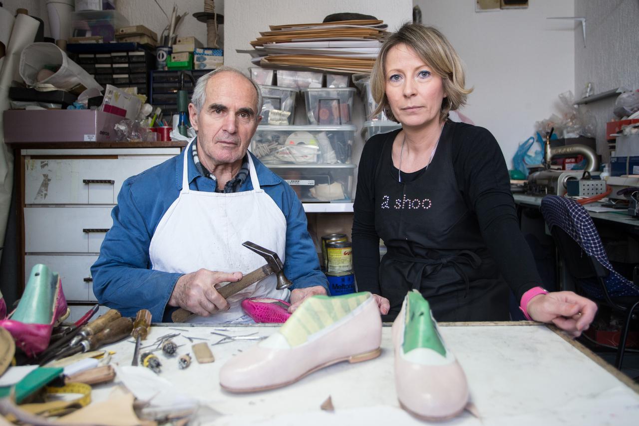 17.02.2017., Zagreb - Anita Stulec, vlasnica radionice za izradu cipela u Rudeskoj 142. Anita Stulec, Miro Stulec.  Photo: Davor Puklavec/PIXSELL
