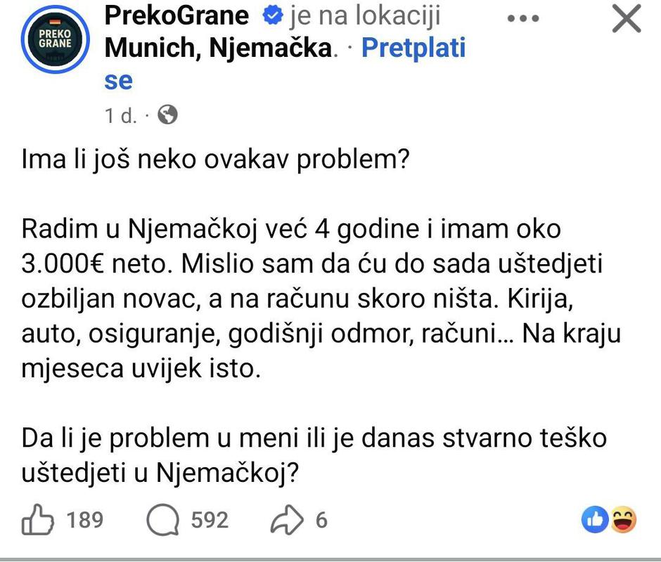 Objava na Facebooku