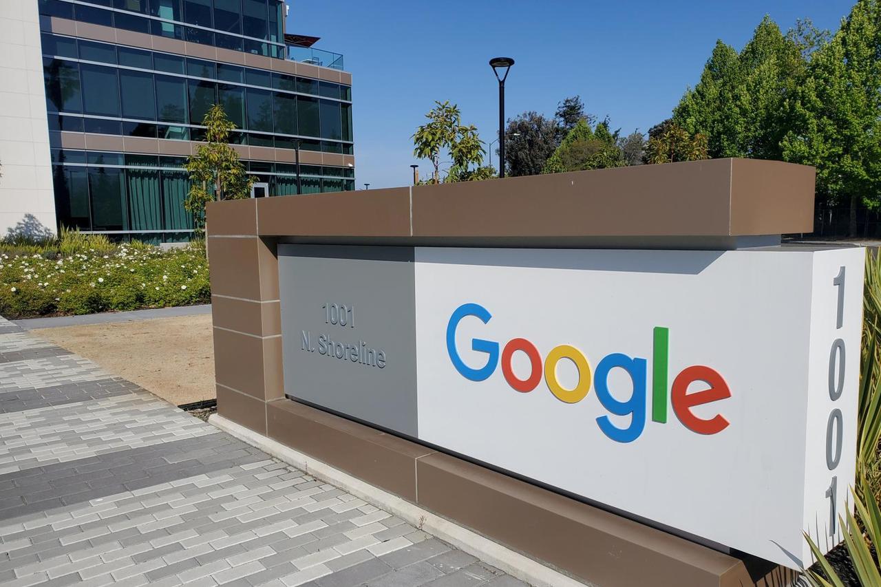 FILE PHOTO: A sign is pictured outs a Google offcie near the company's headquarters in Mountain View, California