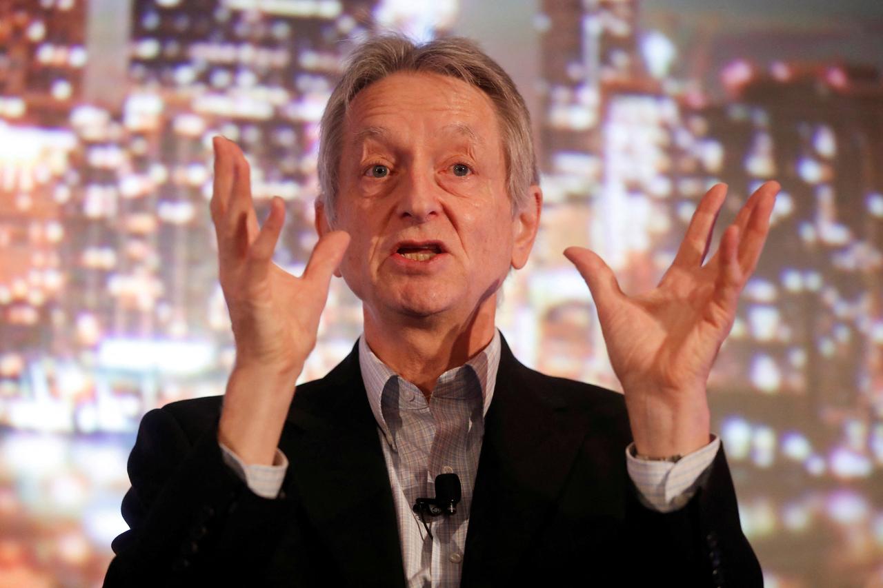 FILE PHOTO: Artificial intelligence pioneer Geoffrey Hinton speaks at the Thomson Reuters Financial and Risk Summit in Toronto