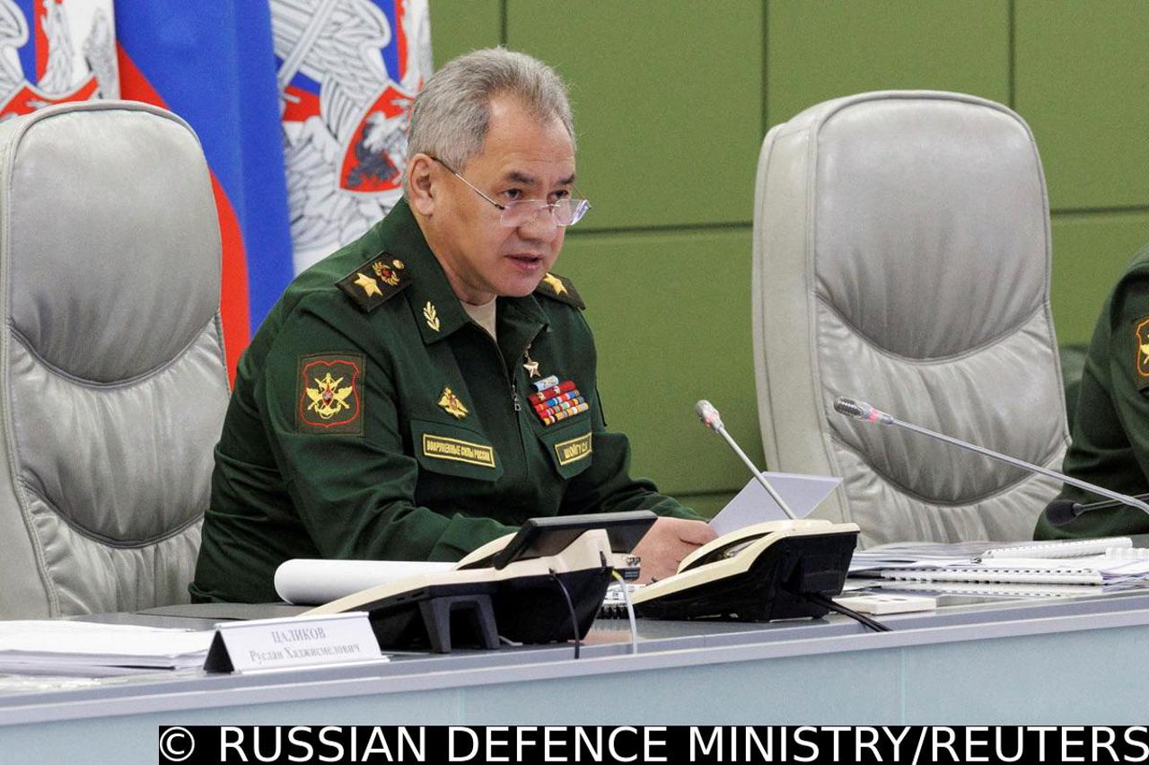 Russian Defence Minister Sergei Shoigu chairs a meeting with the leadership of the Armed Forces, in Moscow
