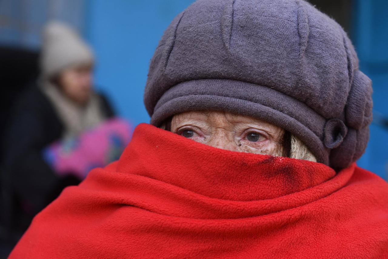 A view shows buildings damaged by an airstrike in Kyiv