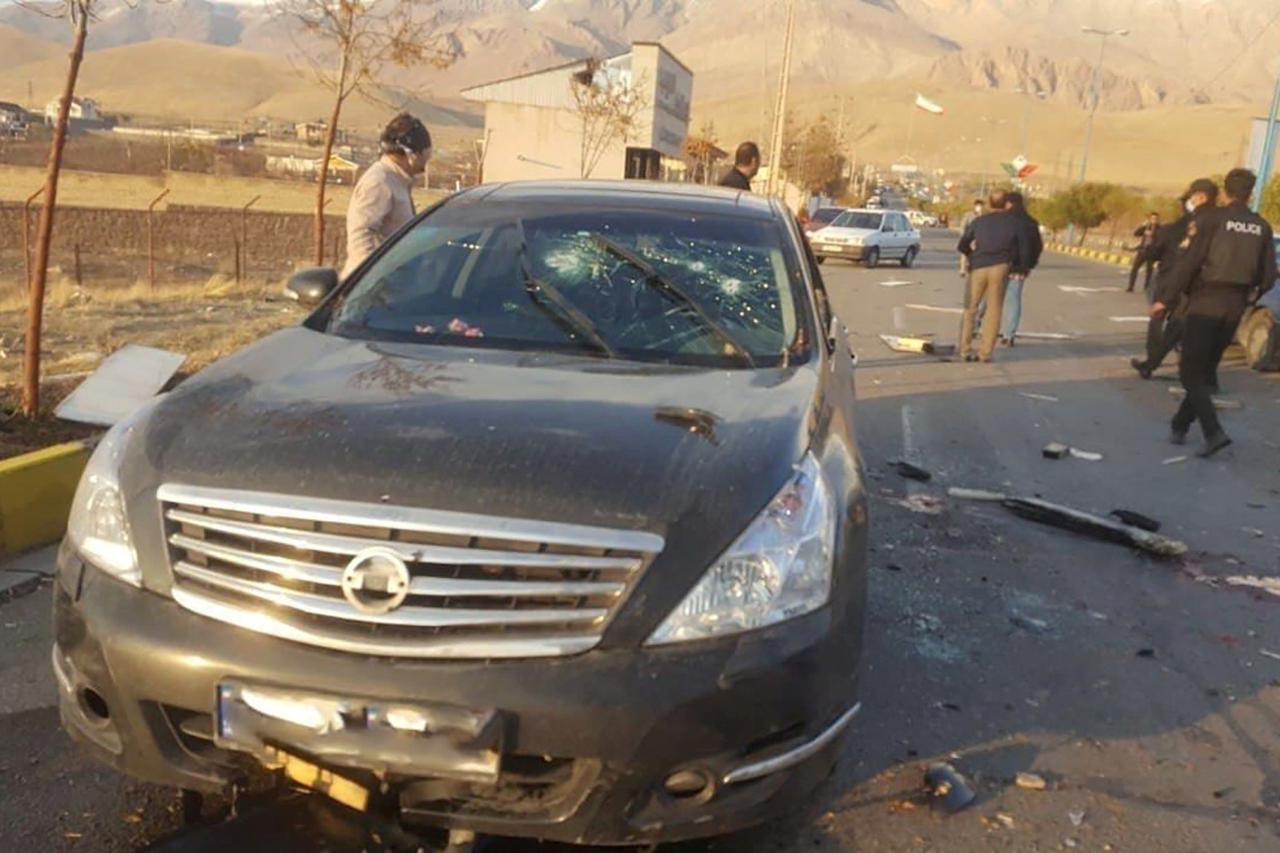 A view shows the scene of the attack that killed Prominent Iranian scientist Mohsen Fakhrizadeh, outside Tehran