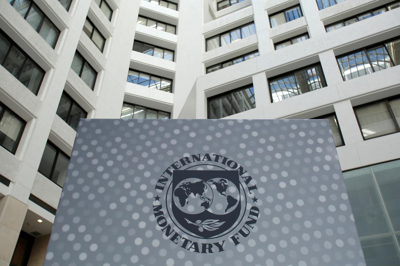 FILE PHOTO: International Monetary Fund logo is seen inside the headquarters at the end of the IMF/World Bank annual meetings