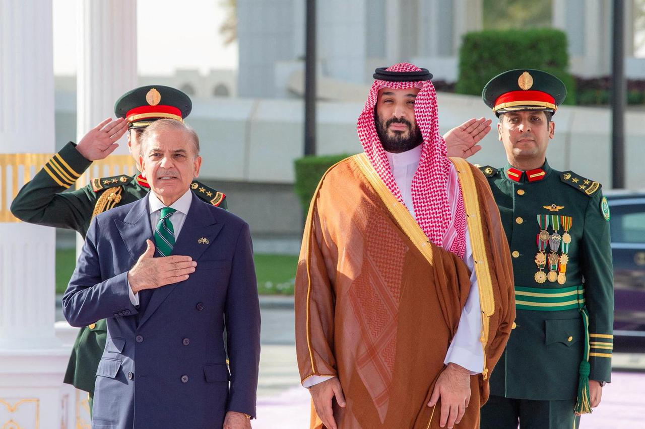 Saudi Crown Prince Mohammed bin Salman and Pakistan Prime Minister Shehbaz Sharif sign a defence agreement in Riyadh