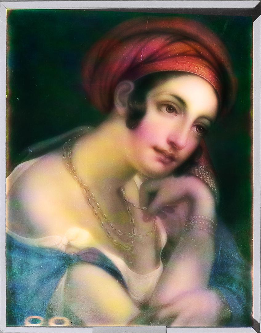 Žena s crvenim turbanom, prva desetljeća 19. stoljeća. Izrađena u tehnici ulja na dasci, 53,5x42 cm