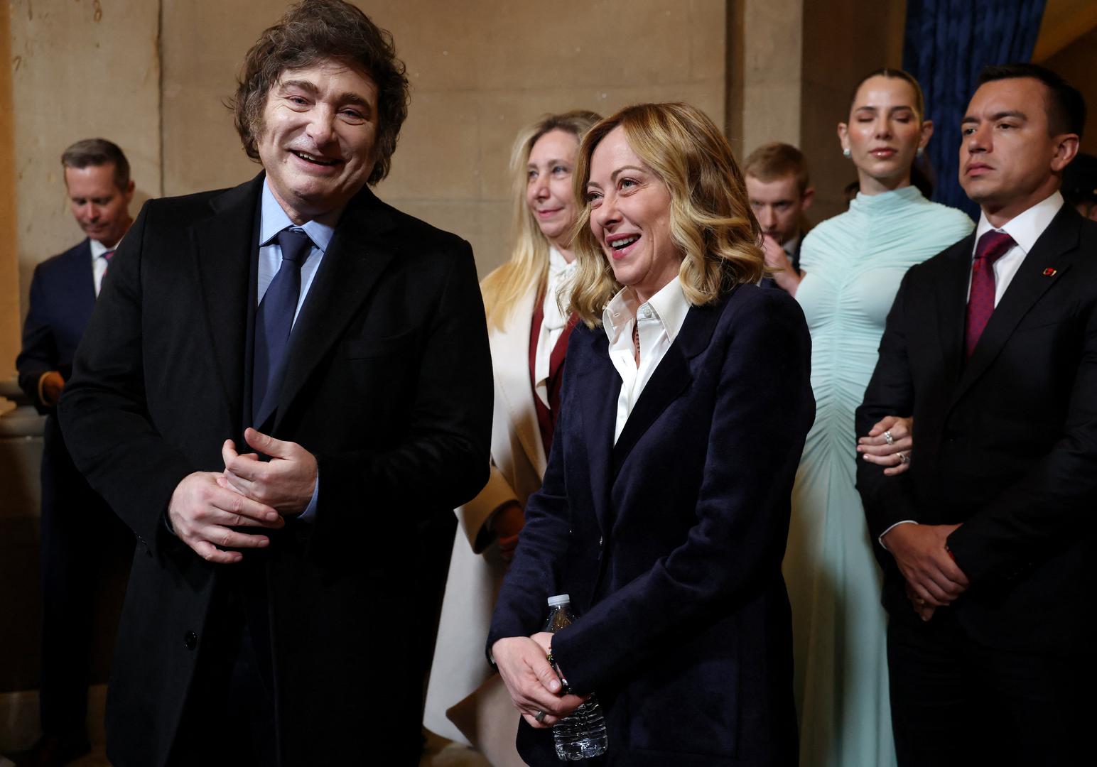 Italian Prime Minister Giorgia Meloni and Argentina's President Javier Milei arrive for the Presidential Inauguration of Donald Trump at the Rotunda of the U.S. Capitol in Washington, U.S. January 20, 2025. REUTERS/Evelyn Hockstein Photo: Evelyn Hockstein/REUTERS