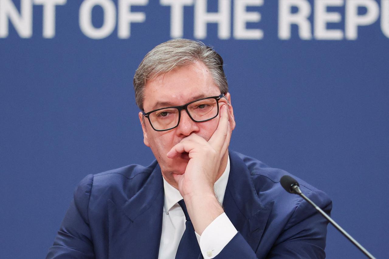 Serbia's President Vucic holds a press conference in Belgrade