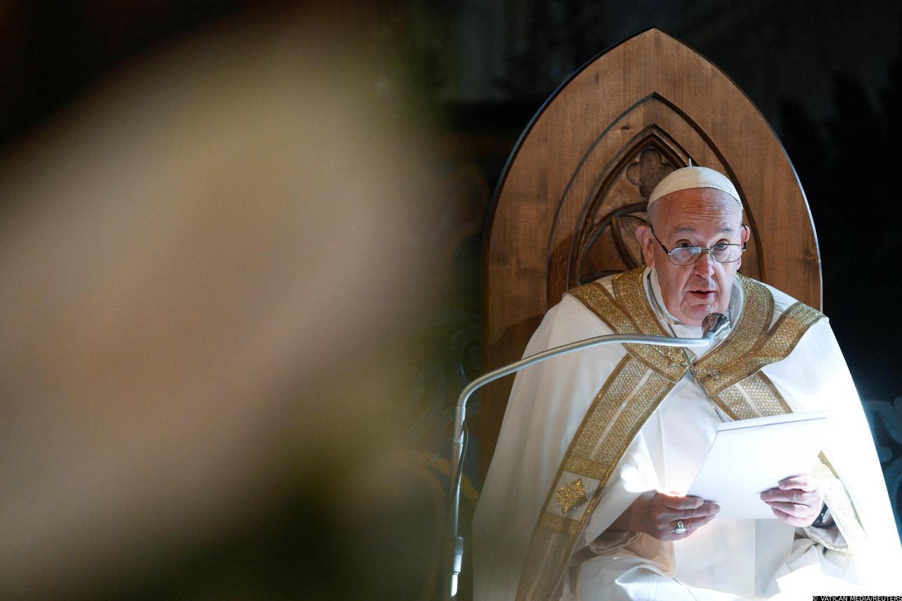 Pope Francis holds a mass at Asti Cathedral, in Asti