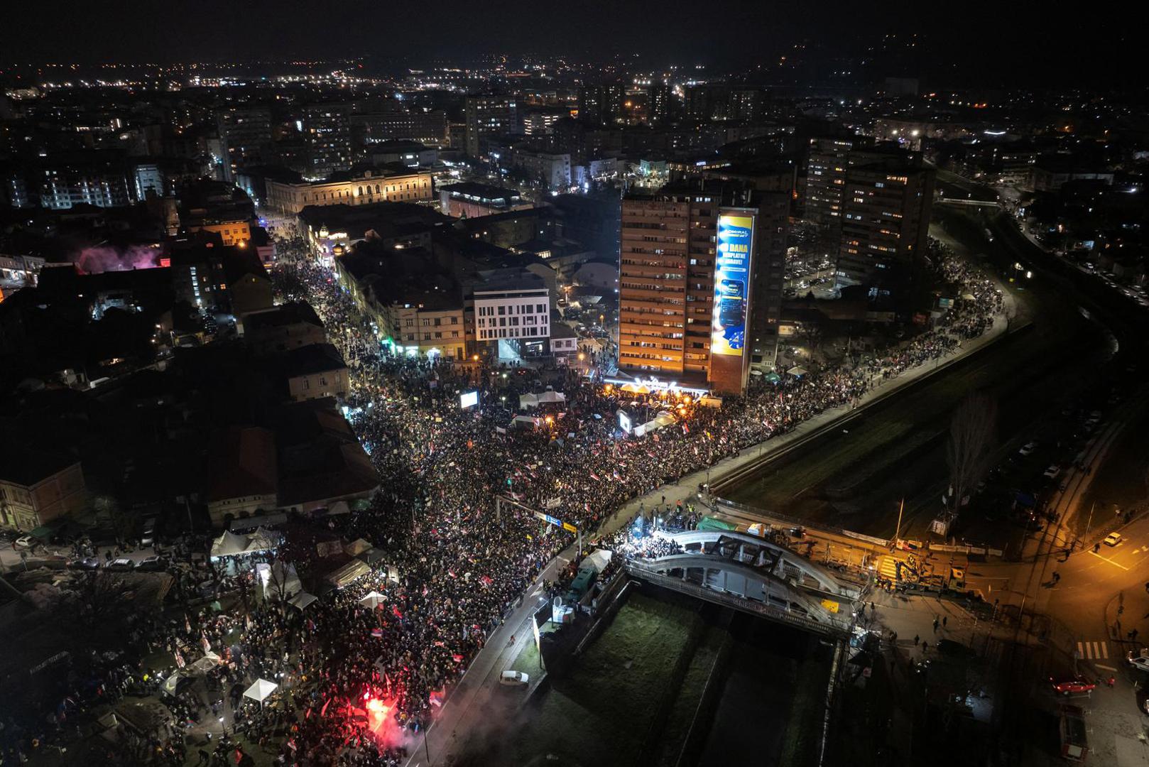 A drone view shows demonstrators attending a protest over the fatal November 2024 Novi Sad railway station roof collapse, in Kragujevac, Serbia February 15, 2025. REUTERS/Marko Djurica Photo: MARKO DJURICA/REUTERS