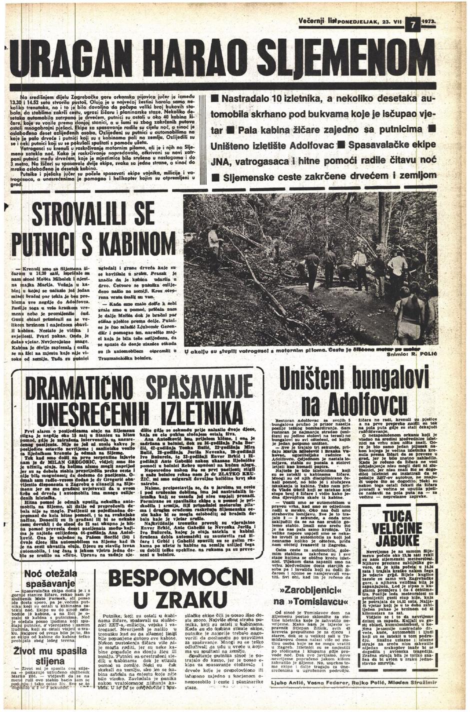 Oluja i pijavica poharali dio Medvednice 22. srpnja 1973.