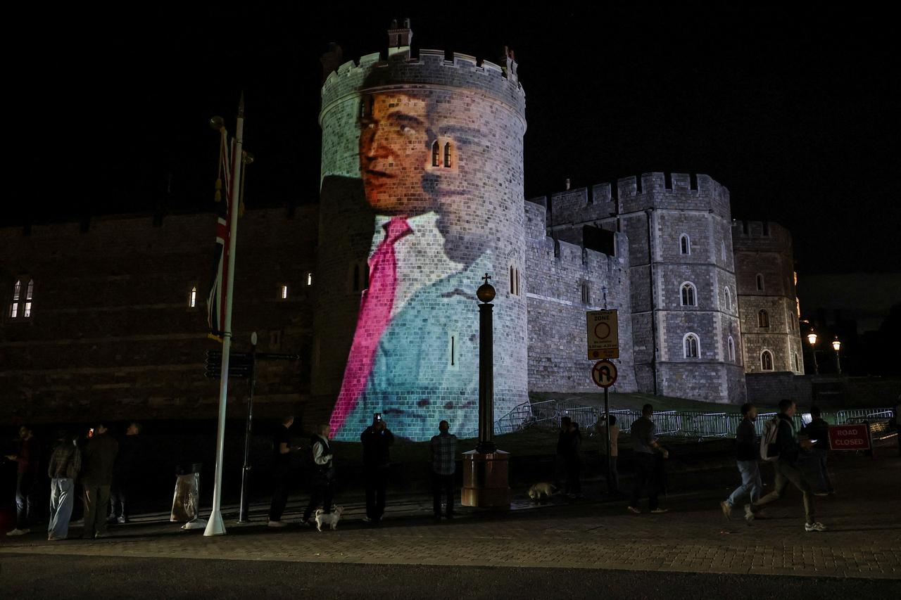 Image of U.S. President Donald Trump alongside disgraced financier Jeffrey Epstein is projected on Windsor castle