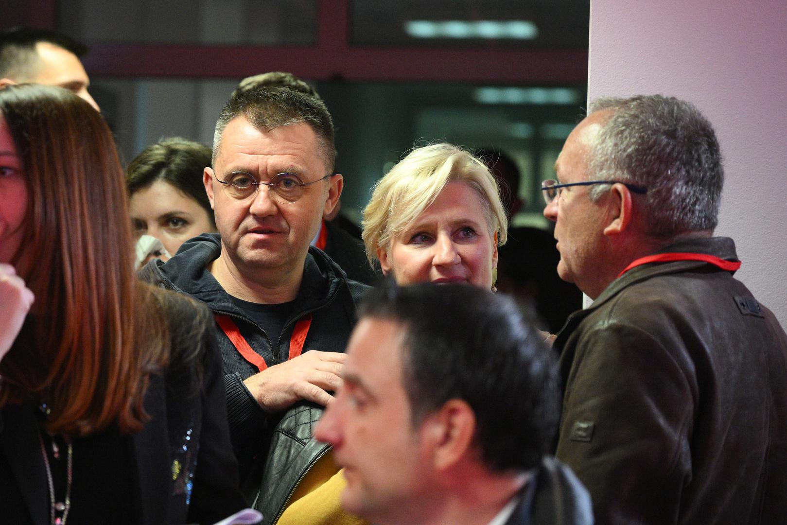 17.04.2024., Zagreb - Docek izbornih rezultata za Hrvatski saboru u stozeru koalicije Rijeke pravde koju cine Socijaldemokratska partija Hrvatske (SDP), Centar, Hrvatska seljacka stranka (HSS), "Dalija Oreskovic i ljudi s imenom i prezimenom", Narodna stranka Reformisti i Gradjansko-liberalni savez (GLAS) u prostorijama SDP-a na Trgu Drage Iblera. Igor Dragovan. Photo: Davor Puklavec/PIXSELL