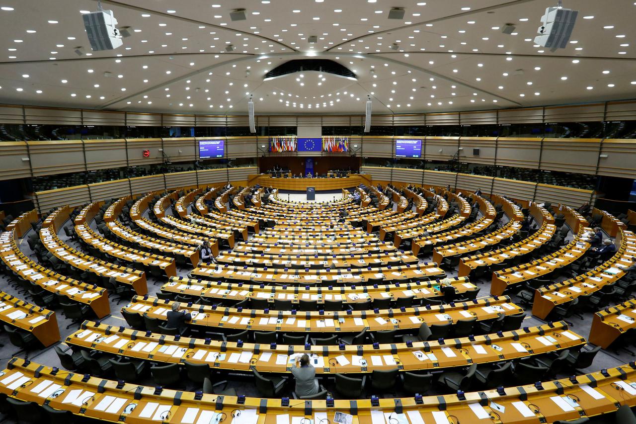 FILE PHOTO: A general view of the hemicycle where plenary sessions are taking place at the European Parliament in Brussels