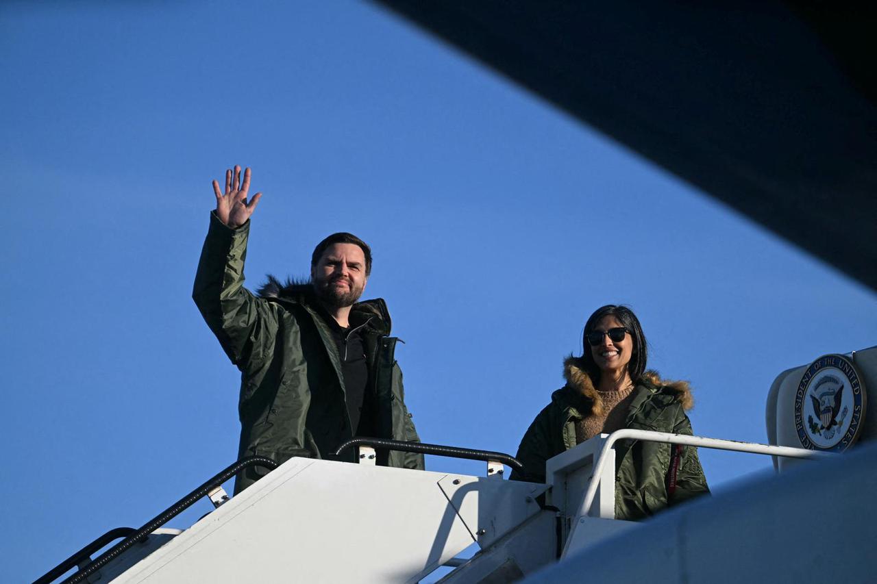 U.S. Vice President JD Vance and second lady Usha Vance board Air Force Two after touring the U.S. military's Pituffik Space Base in Greenland