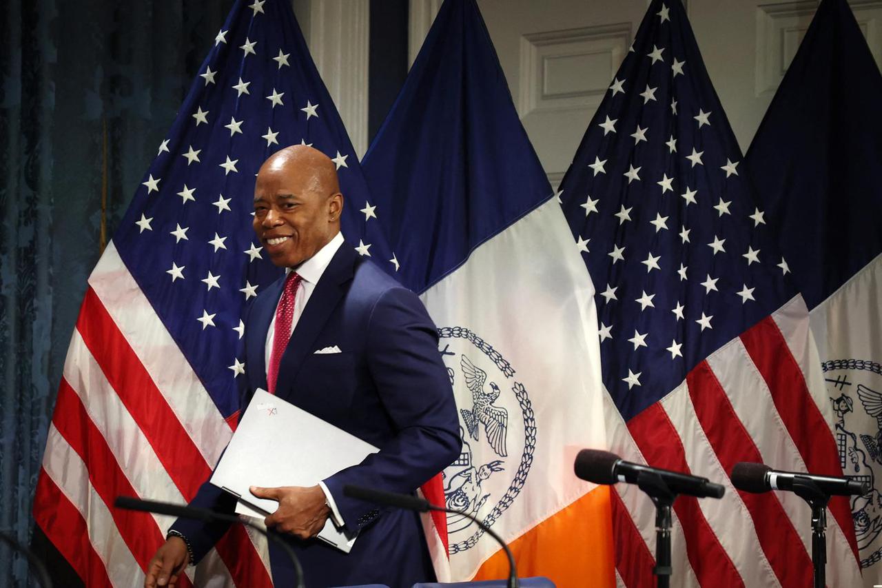 New York City Mayor Eric Adams holds press conference amid election fundraising controversy in New York City