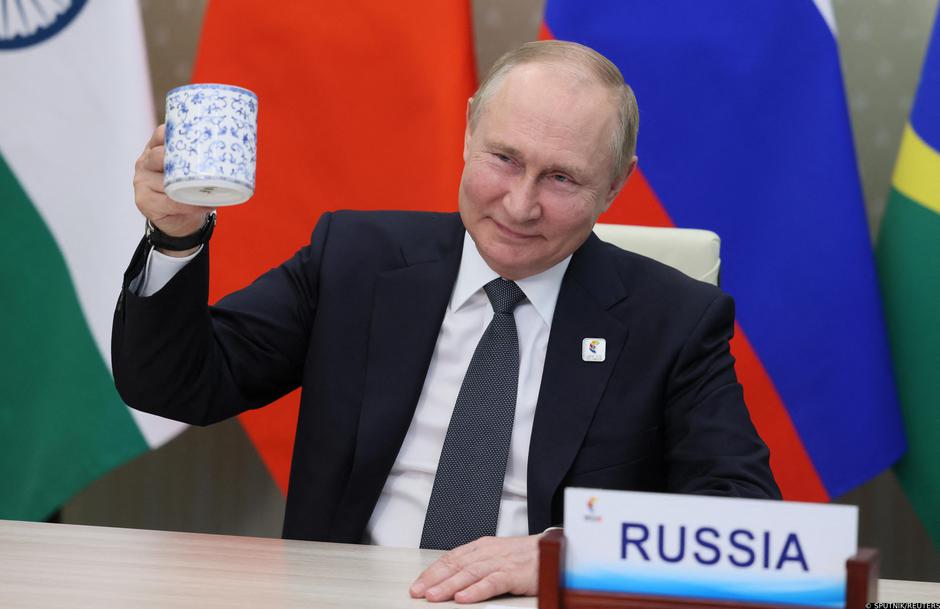 Russian President Vladimir Putin takes part in the 14th BRICS Summit via video link, in the Moscow Region