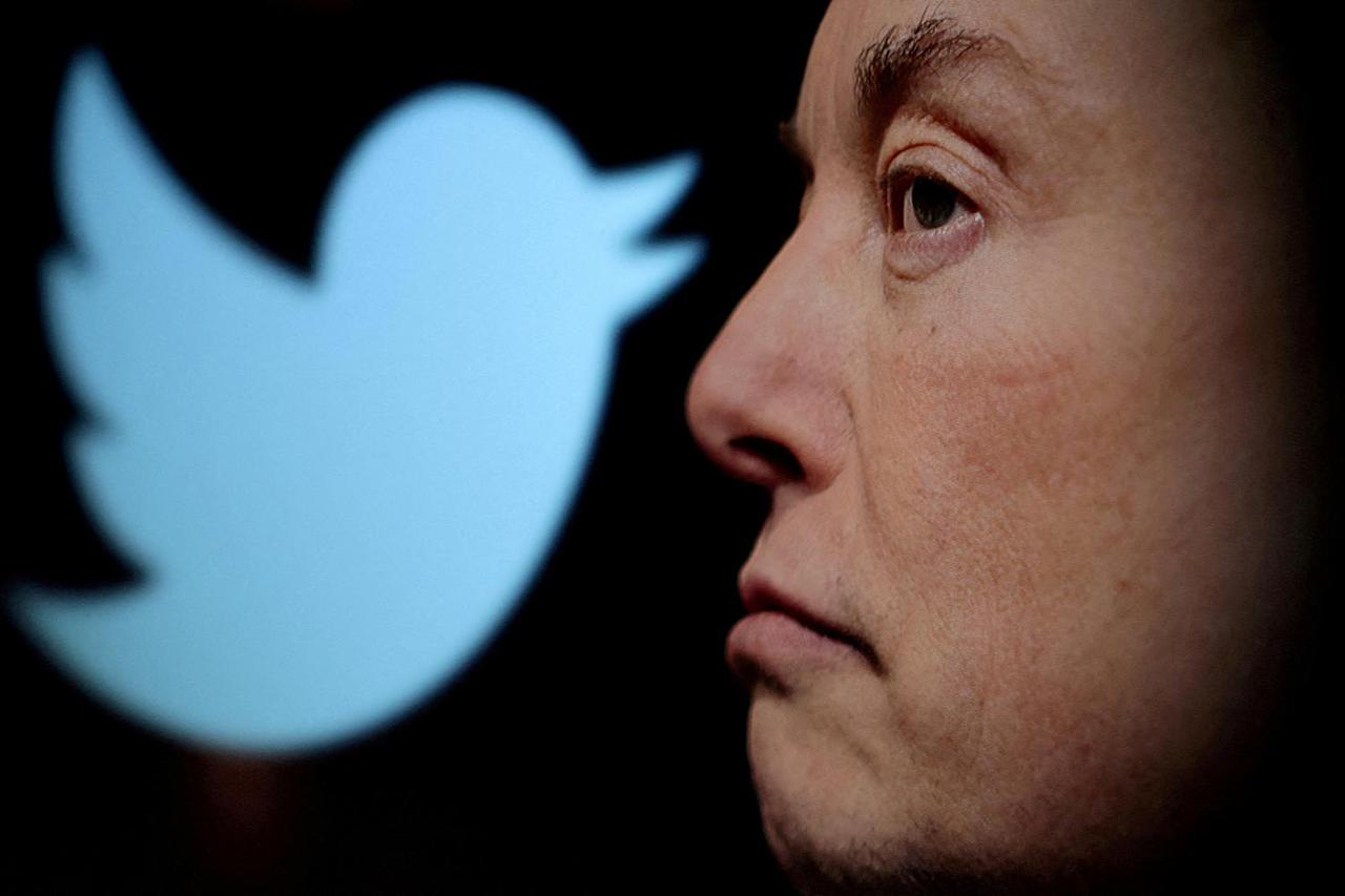 FILE PHOTO: Illustration shows Elon Musk photo and Twitter logo