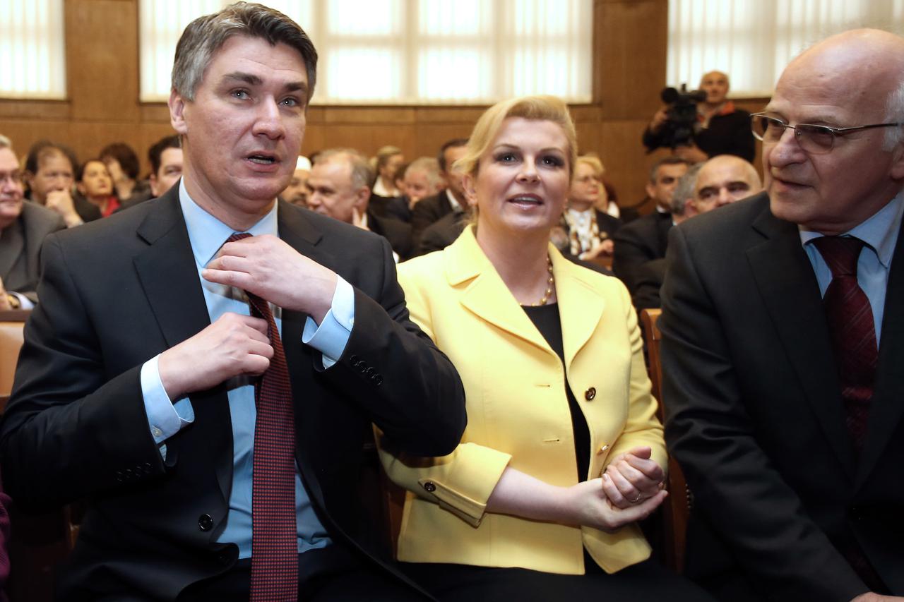08.03.2015., Zagreb - U dvorani Josipa Sokcevica obiljezen je Svjetski dan Roma. Zoran Milanovic, Kolinda Grabar Kitarovic, Josip Leko.  Photo: 