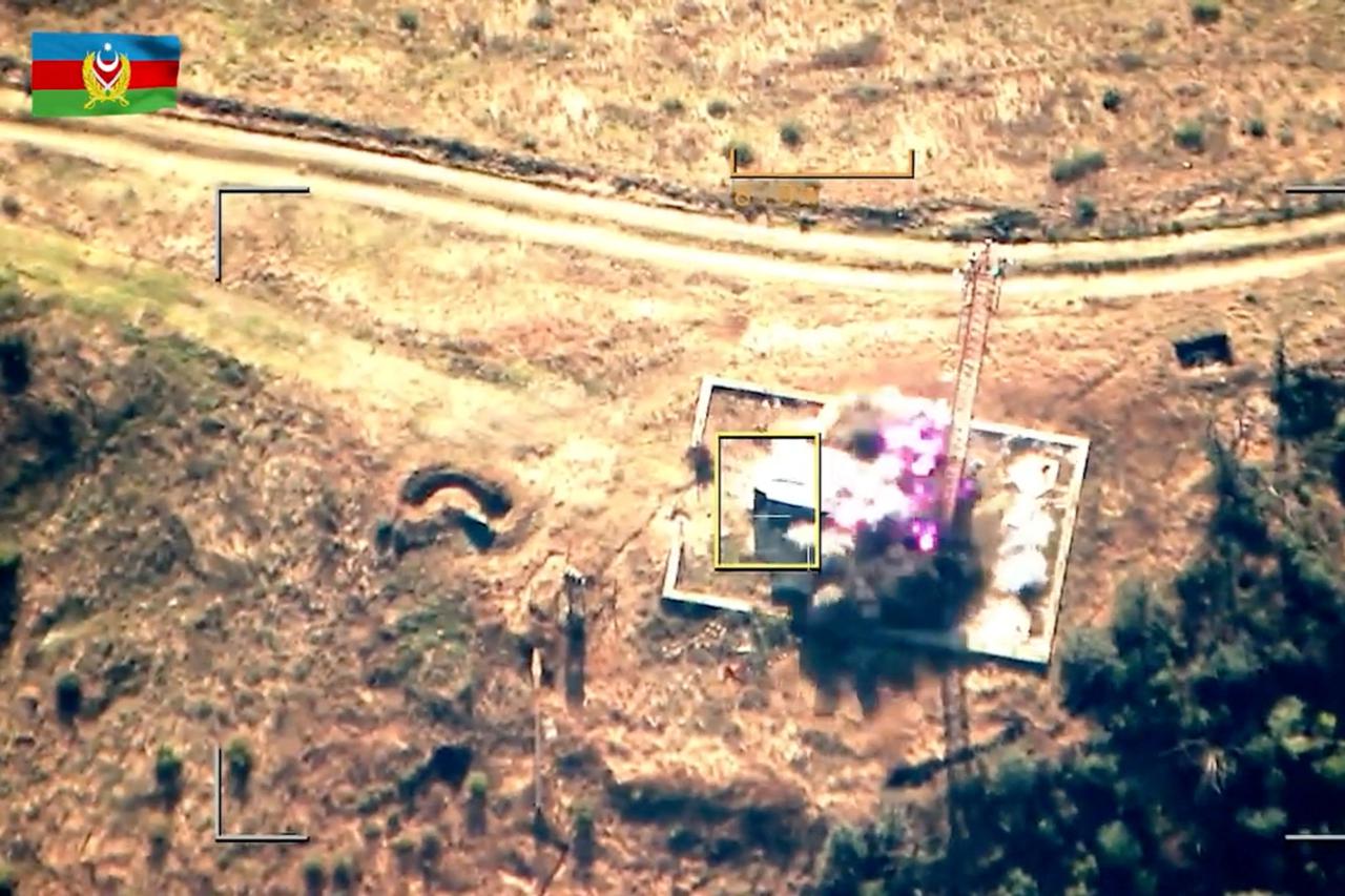 Aerial footage from Azerbaijani defence ministry shows firing on alleged Armenian position