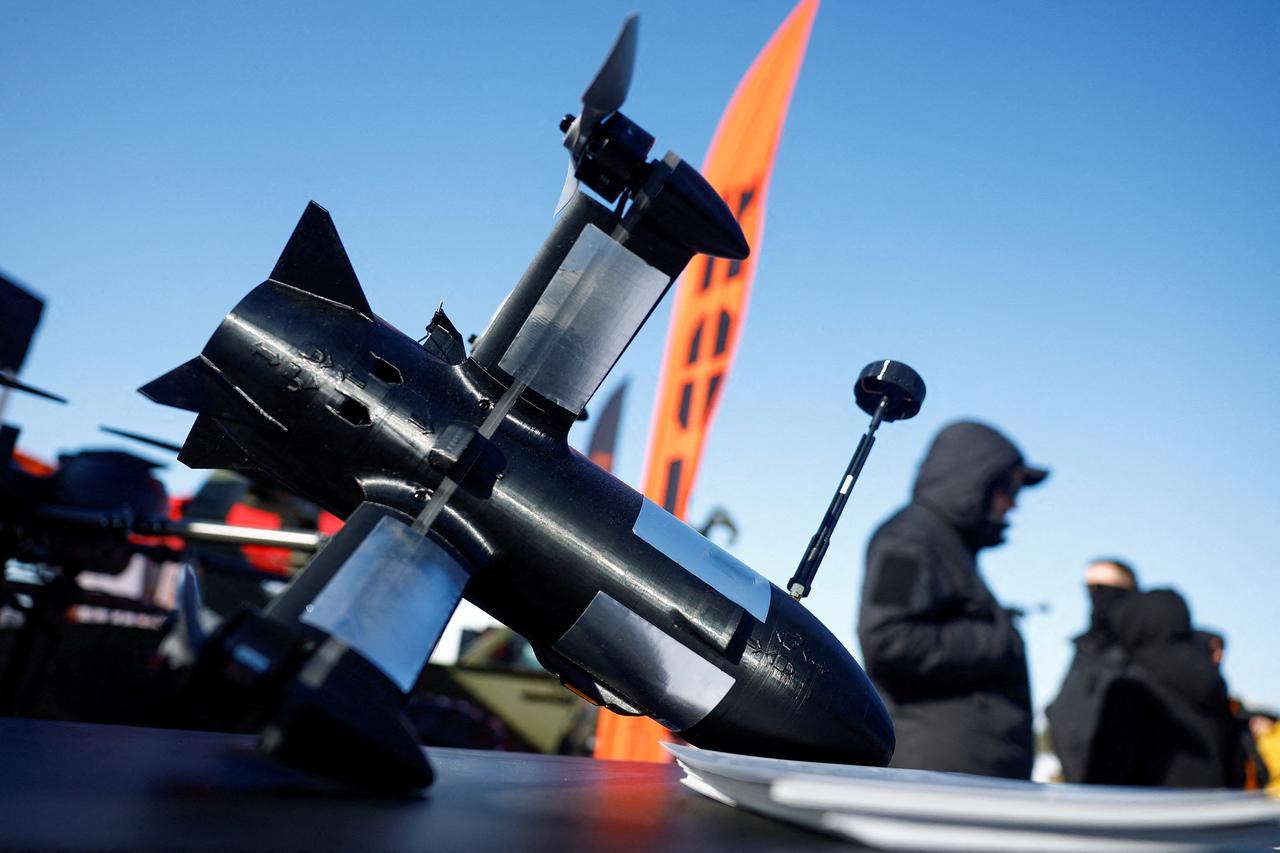 FILE PHOTO: P1-Sun FPV interceptor drone is displayed at an exhibition of Ukrainian drone makers in an undisclosed location in Ukraine