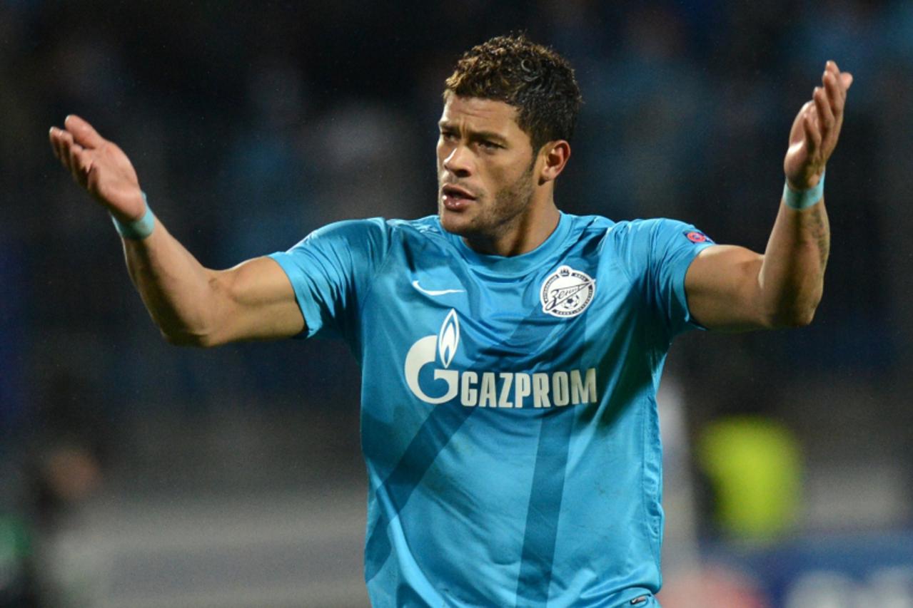 '(FILES) -- A file photo taken on October 24, 2012 shows FC Zenit St Petersburg\'s player Hulk gesturing during the UEFA Champions League group C football match against RSC Anderlecht in Saint-Petersb