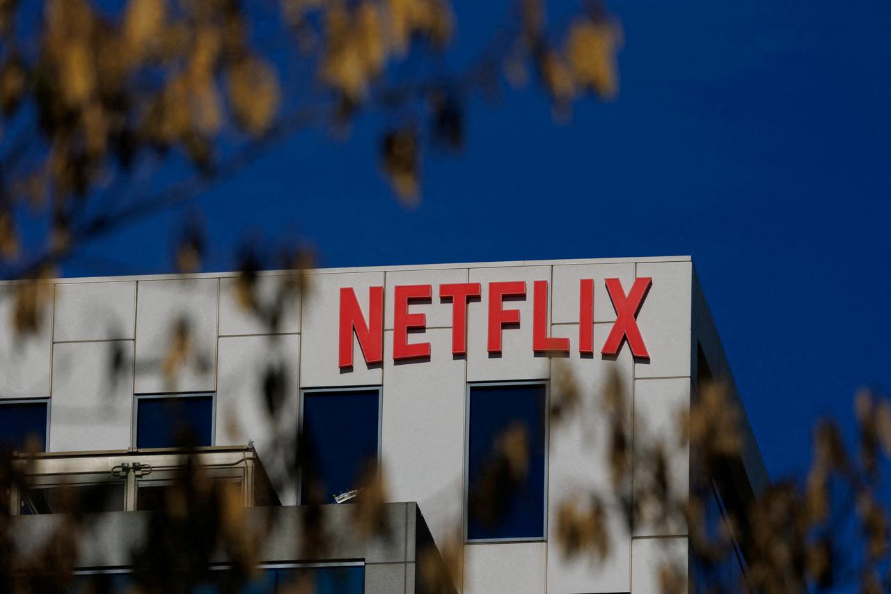 Netflix logo is shown on their Hollywood offices in Los Angeles