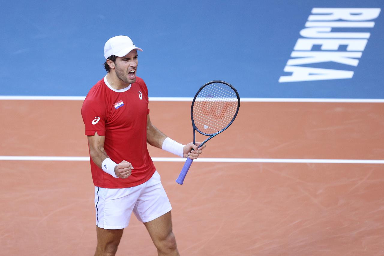 Rijeka: Borna Ćorić i Dennis Novak u prvom meču između Hrvatske i Austrije u kvalifikacijama Davis Cupa