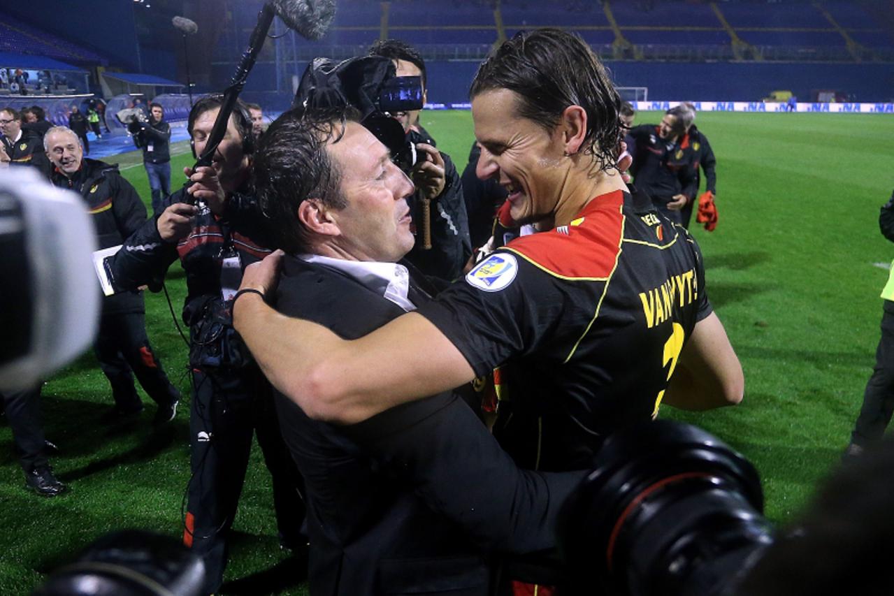'11.10.2013., stadion Maksimir, Zagreb - Kvalifikacijska nogometna utakmica za Svjetsko prvenstvo 2014. u Brazilu, skupina A, Hrvatska - Belgija. Izbornik Belgije Marc Wilmots, Daniel Van Buyten.  Pho