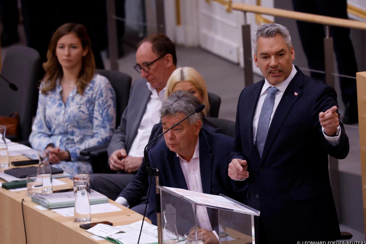 Austrian Chancellor Nehammer delivers a speech in the Parliament in Vienna