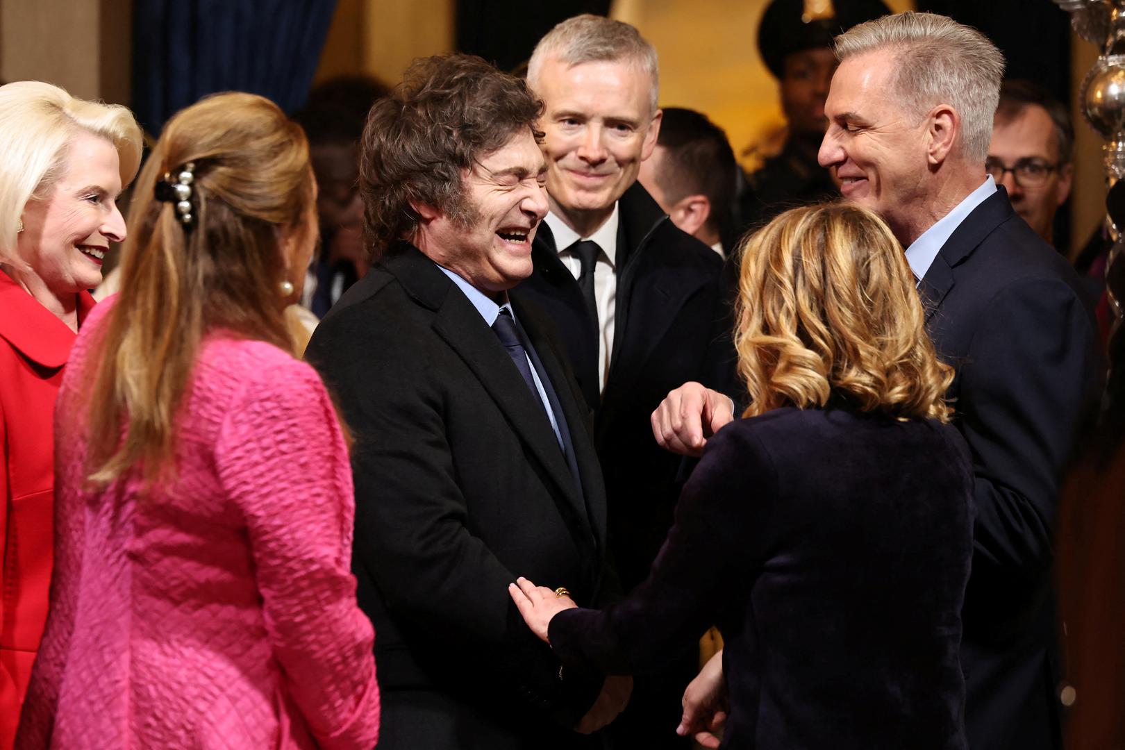 President of Argentina Javier Milei speaks with former Speaker of the House Kevin McCarthy as they arrive to the inauguration of U.S. President-elect Donald Trump in the Rotunda of the U.S. Capitol on January 20, 2025 in Washington, DC. Donald Trump takes office for his second term as the 47th president of the United States.     Chip Somodevilla/Pool via REUTERS Photo: Chip Somodevilla/REUTERS