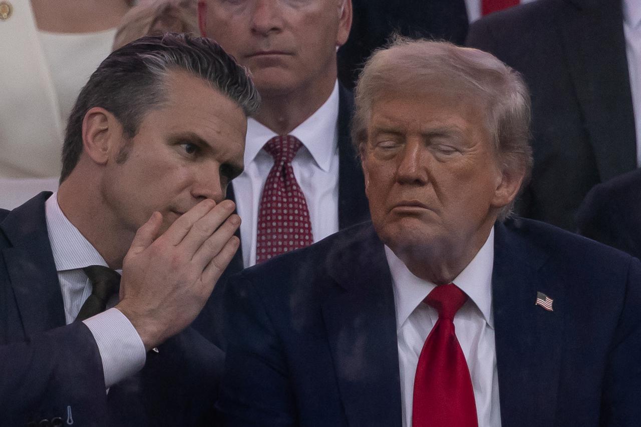 U.S. Secretary of Defense Hegseth and U.S. President Trump attend the U.S. Army's 250th Birthday parade in Washington