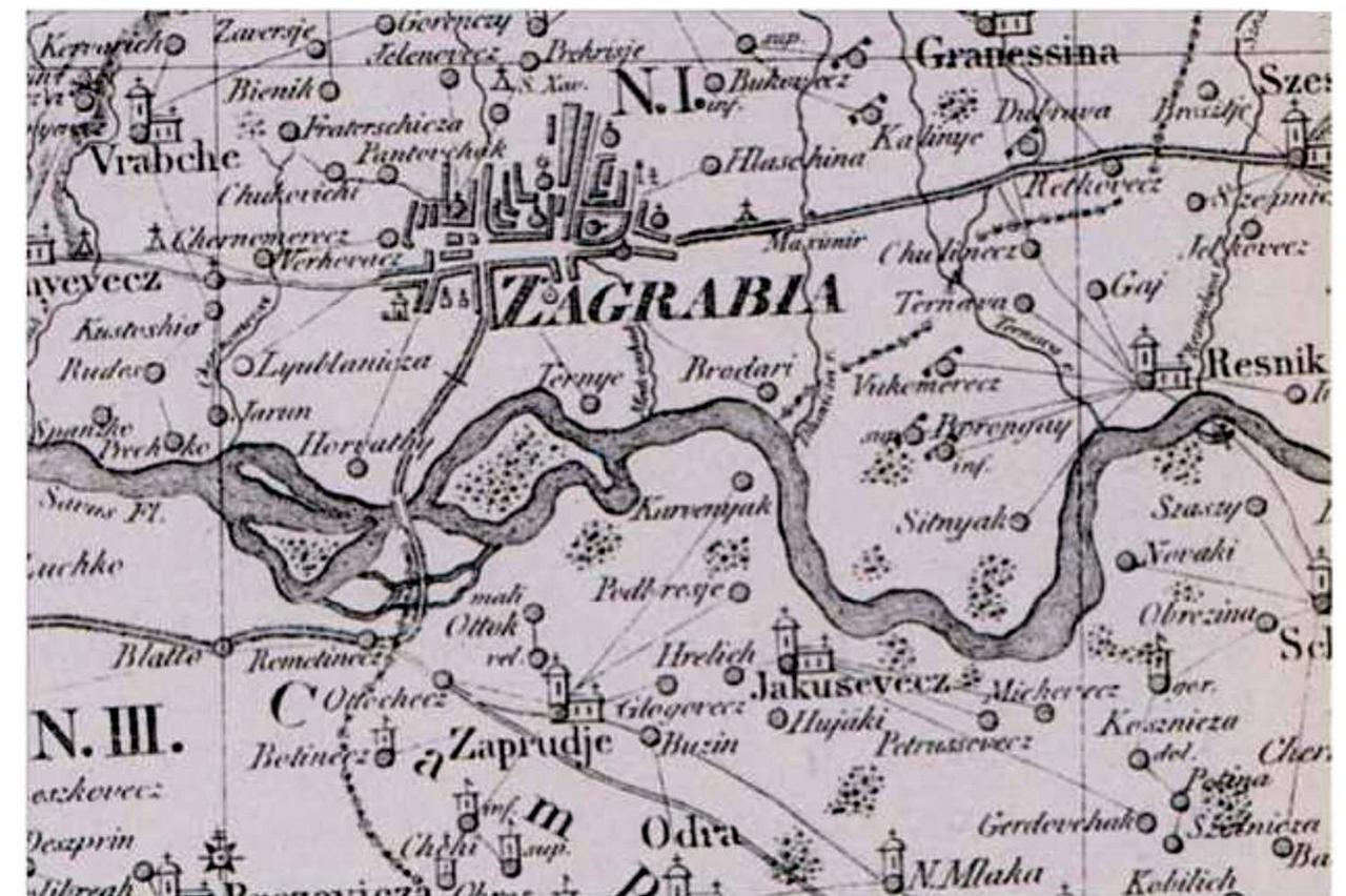 Zemljovid grada Zagreba iz 1822.