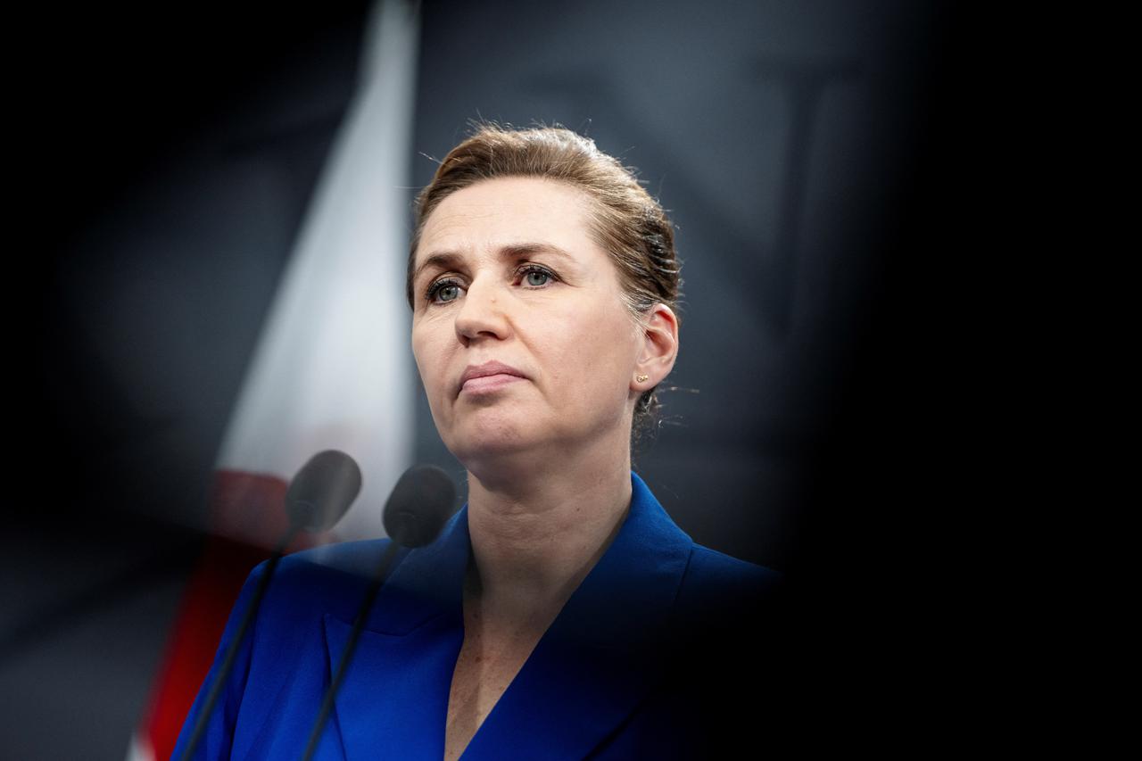 Denmark's Prime Minister Mette Frederiksen and the Chairman of Naalakkersuisut, Mute B. Egede attend a press conference in Copenhagen