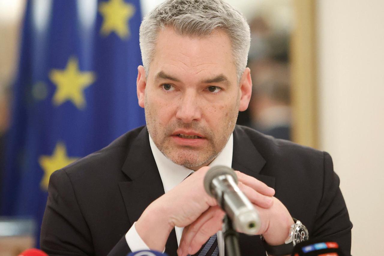 Austrian Chancellor Karl Nehammer holds a news conference in Moscow