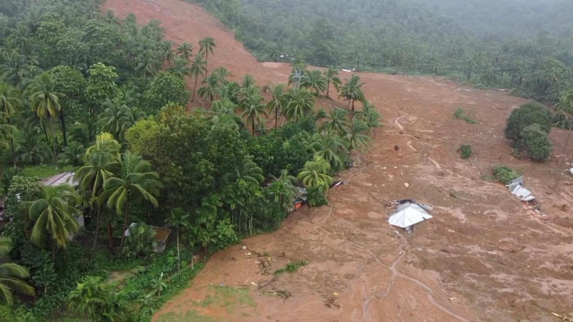 A general view shows damages after a landslide caused by tropical storm Megi, that hit Philippines' eastern and southern coasts, in Baybay city, eastern province of Leyte, Philippines, in this still image taken from a video April 11, 2022. Video taken with a drone April 11, 2022. Courtesy As You Wish Photography/via REUTERS  THIS IMAGE HAS BEEN SUPPLIED BY A THIRD PARTY. NO RESALES. NO ARCHIVES. MANDATORY CREDIT. Photo: AS YOU WISH PHOTOGRAPHY/REUTERS