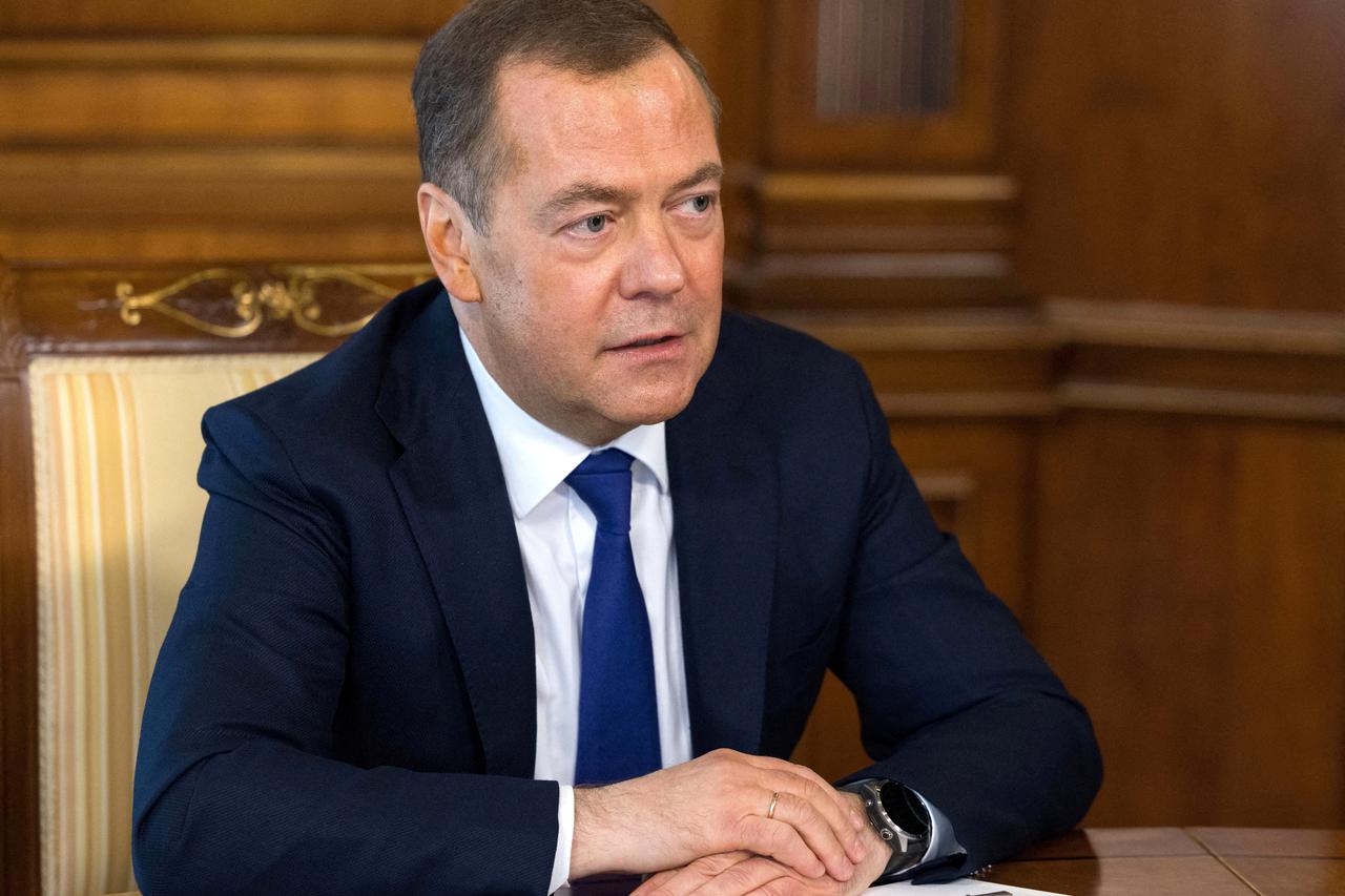 FILE PHOTO: Deputy head of Russia's Security Council Medvedev gives interview outside Moscow