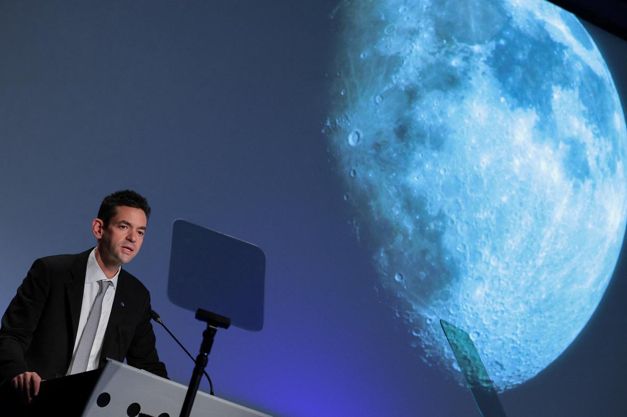 NASA Administrator Jared Isaacman holds a news conference about U.S. moon base plans in Washington