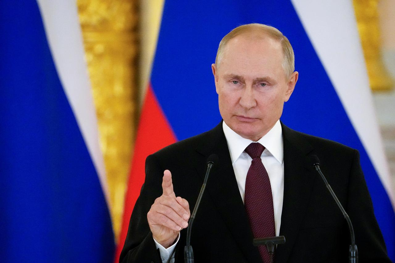 Russian President Putin attends a news conference in Moscow