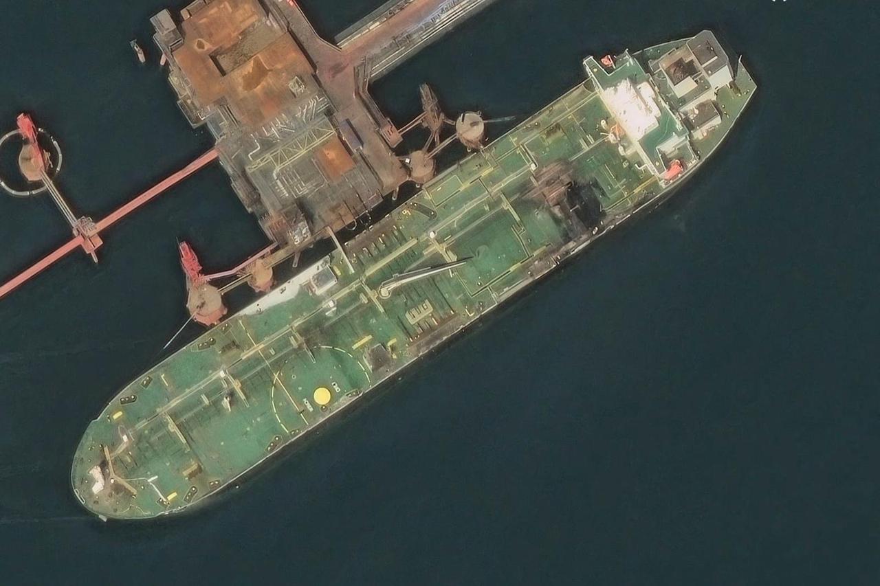 A satellite image shows an oil tanker damaged following a Ukrainian drone and missile attack in the course of the Russia-Ukraine conflict, in Novorossiysk