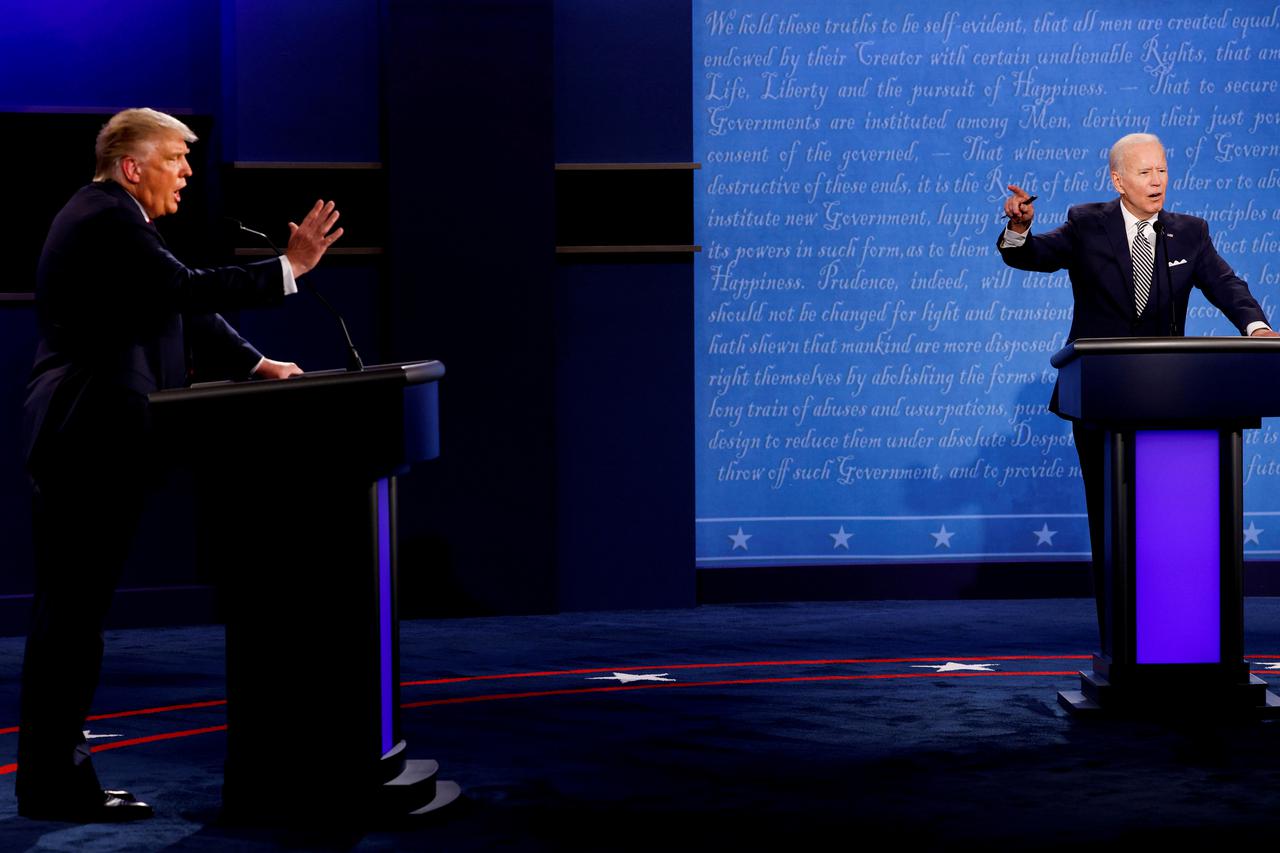 U.S. President Donald Trump and Democratic presidential nominee Joe Biden participate in their first 2020 presidential campaign debate in Cleveland, Ohio, U.S.